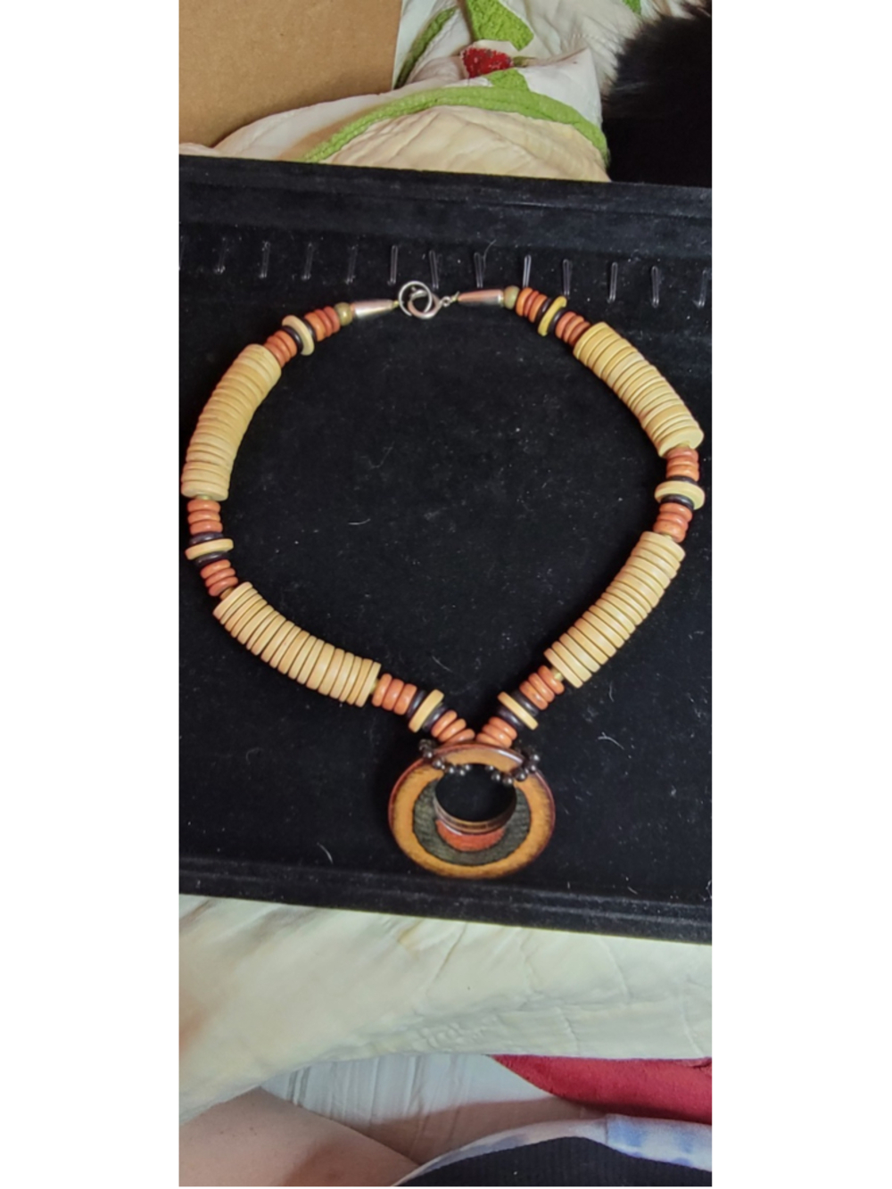 Boho Tribal Statement Necklace Heishi Bead Pendant Earth Tone Chunky